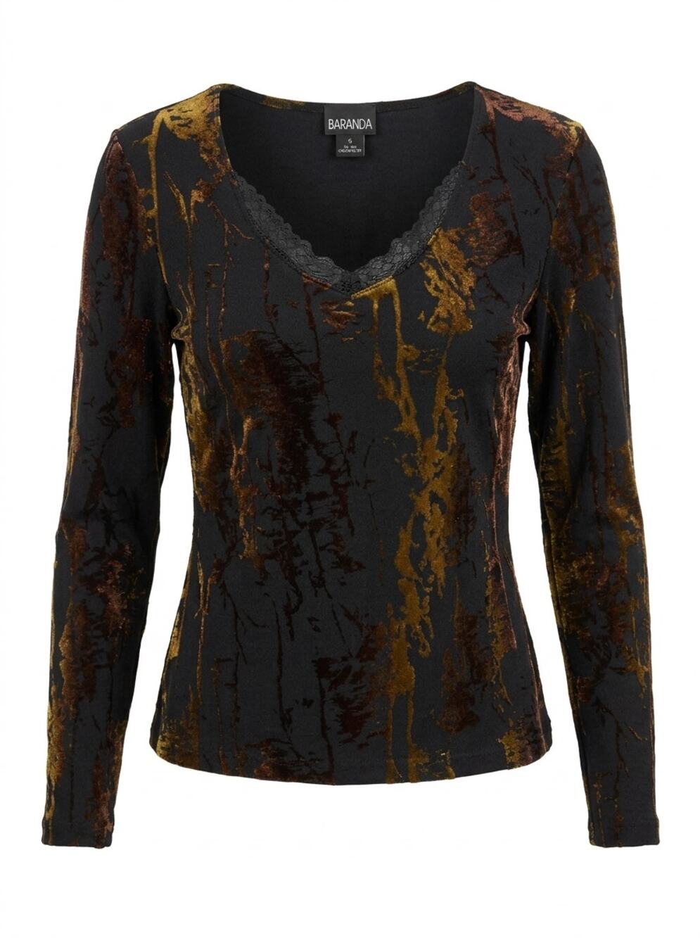 Baranda 11-71413 Black V-Neck Knit Stretch Abstract Top Women Size S